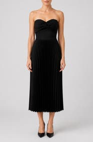 Nicole Miller Twist Sweetheart Satin Pleated Midi Dress