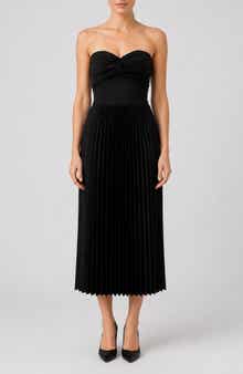 Twist Sweetheart Satin Pleated Midi Dress