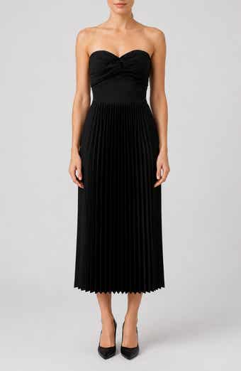 Twist Sweetheart Satin Pleated Midi Dress
