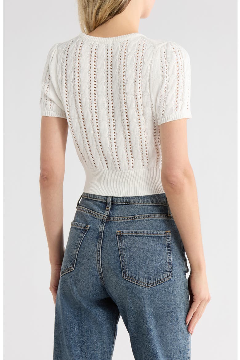 Crop Pointelle Short Sleeve Cardigan, Alternate, color, CREME