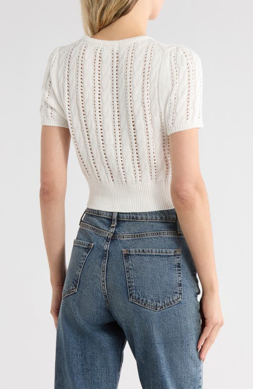 Vigoss Crop Pointelle Short Sleeve Cardigan In Sand