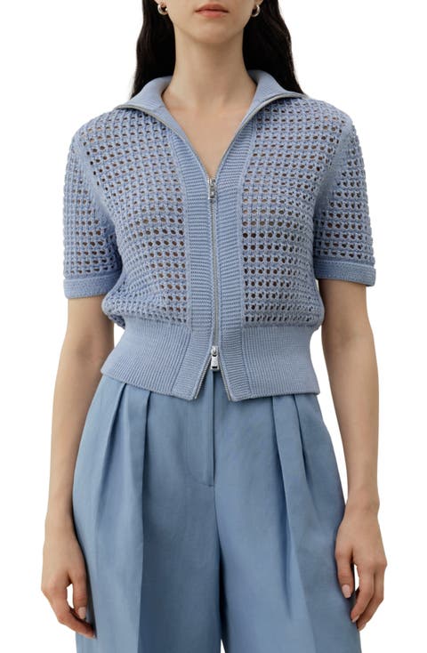 Toscana Pointelle Knit Double-Zip Cardigan