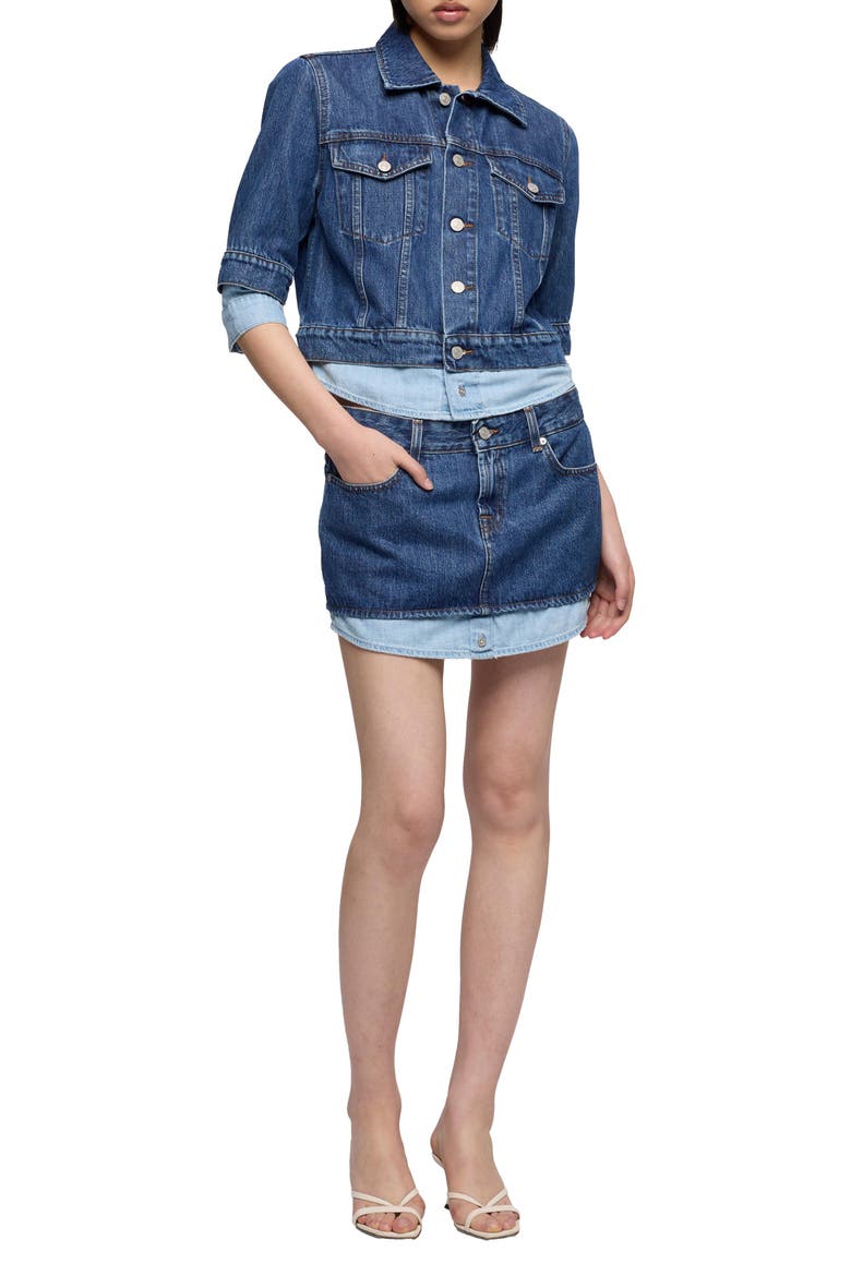 Double Layer Denim Trucker Jacket, Alternate, color, SHADOW