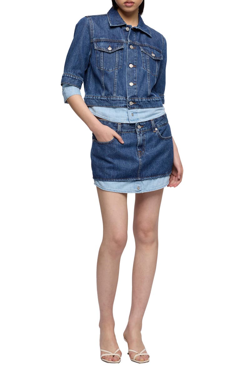 7 For All Mankind Double Layer Denim Trucker Jacket, Alternate, color, Shadow