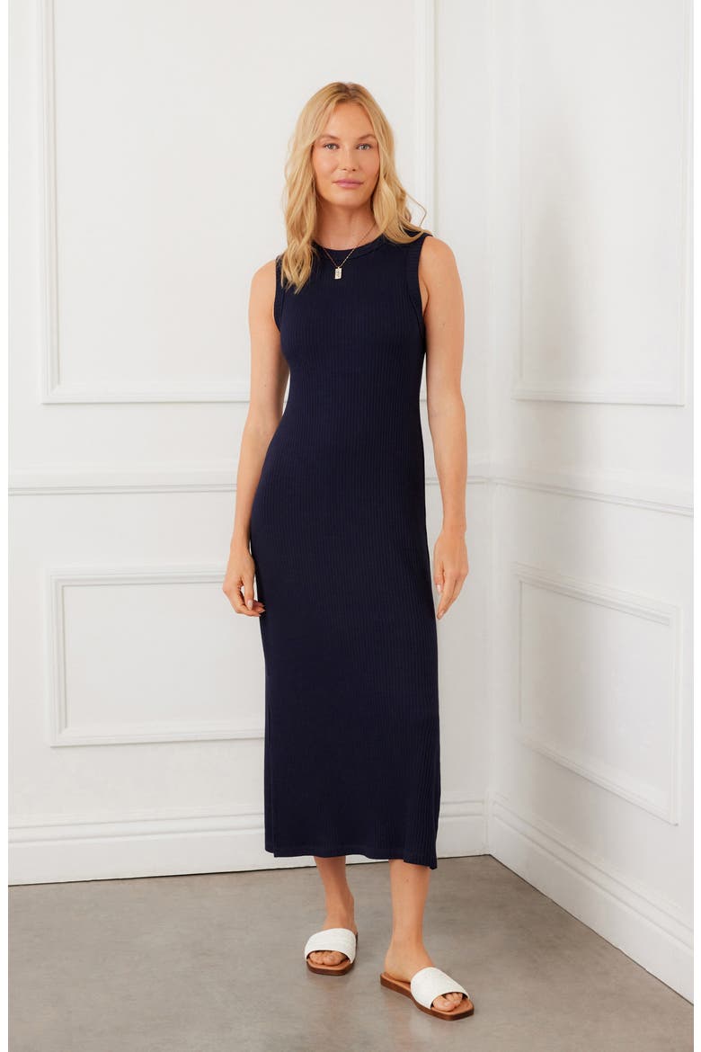 Rib Column Midi Dress, Alternate, color, NAVY