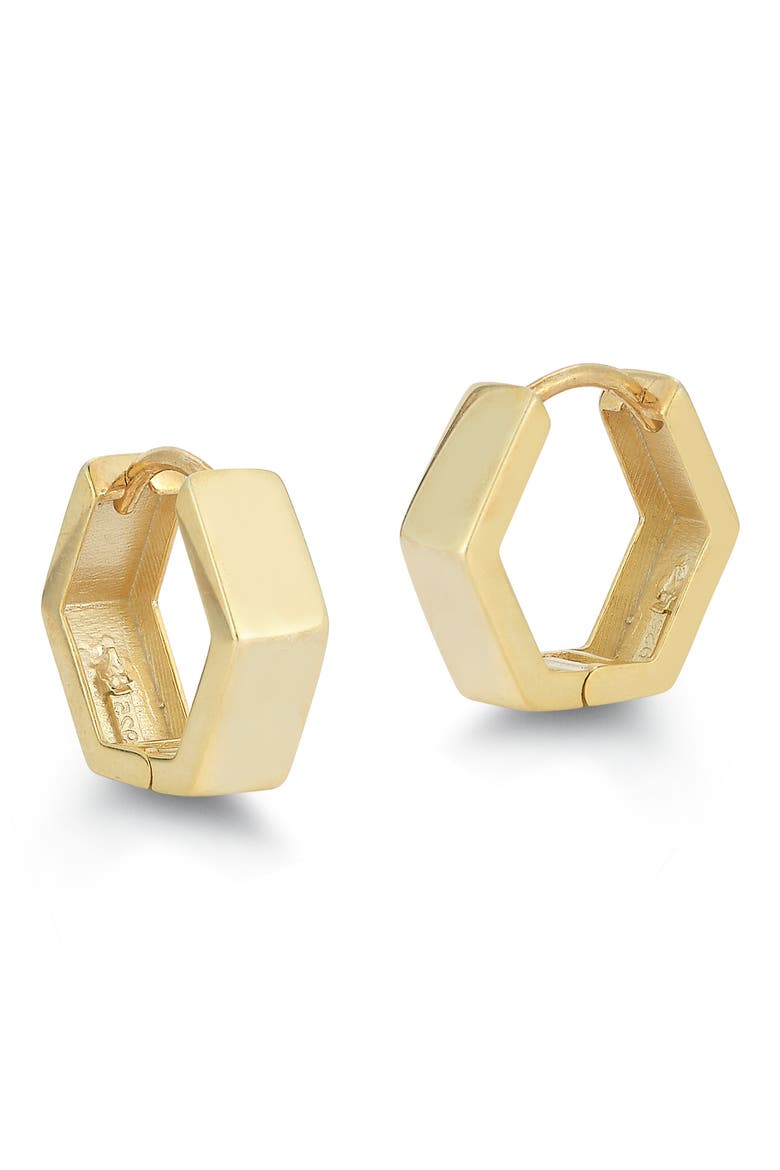 Sterling Silver Geo Hoop Earrings, Main, color, GOLD
