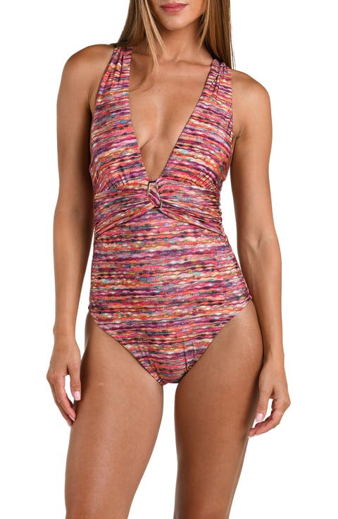 Shimmer Ripple Plunge One-Piece Swimsuit