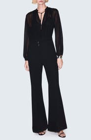 MANGO Long Sleeve V-Neck Jumpsuit