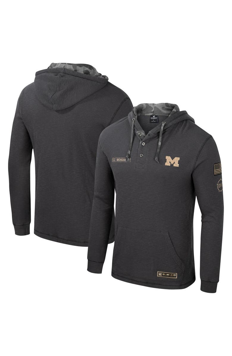 COLOSSEUM Men's Colosseum Charcoal Michigan Wolverines OHT Military Appreciation Henley Pullover Hoodie, Main, color, 