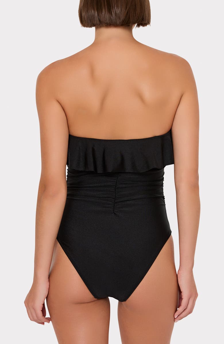 Milly Glossy Strapless Ruffle One-Piece Swimsuit, Alternate, color,