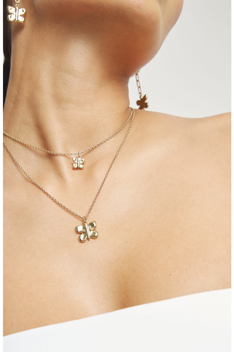 Double Butterfly & Pearl Necklace in Gold-Tone, Alternate, color, Gold
