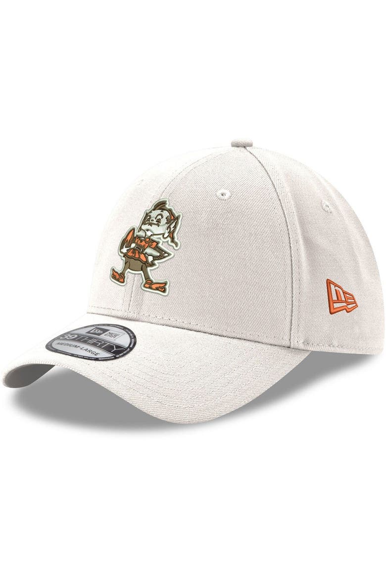 Men's New Era White Cleveland Browns Throwback Logo Iced II 39THIRTY Flex Hat, Main, color, White