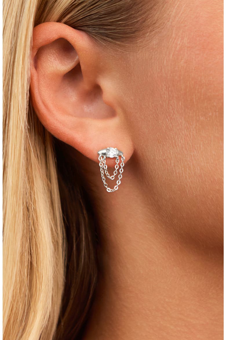Bowie Cubic Zirconia Chain Drop Stud Earrings, Alternate, color, SILVER