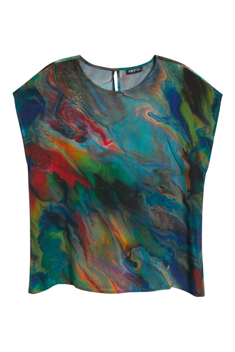 Print Cap Sleeve Shell, Main, color, EMERALD AUORA MULTI