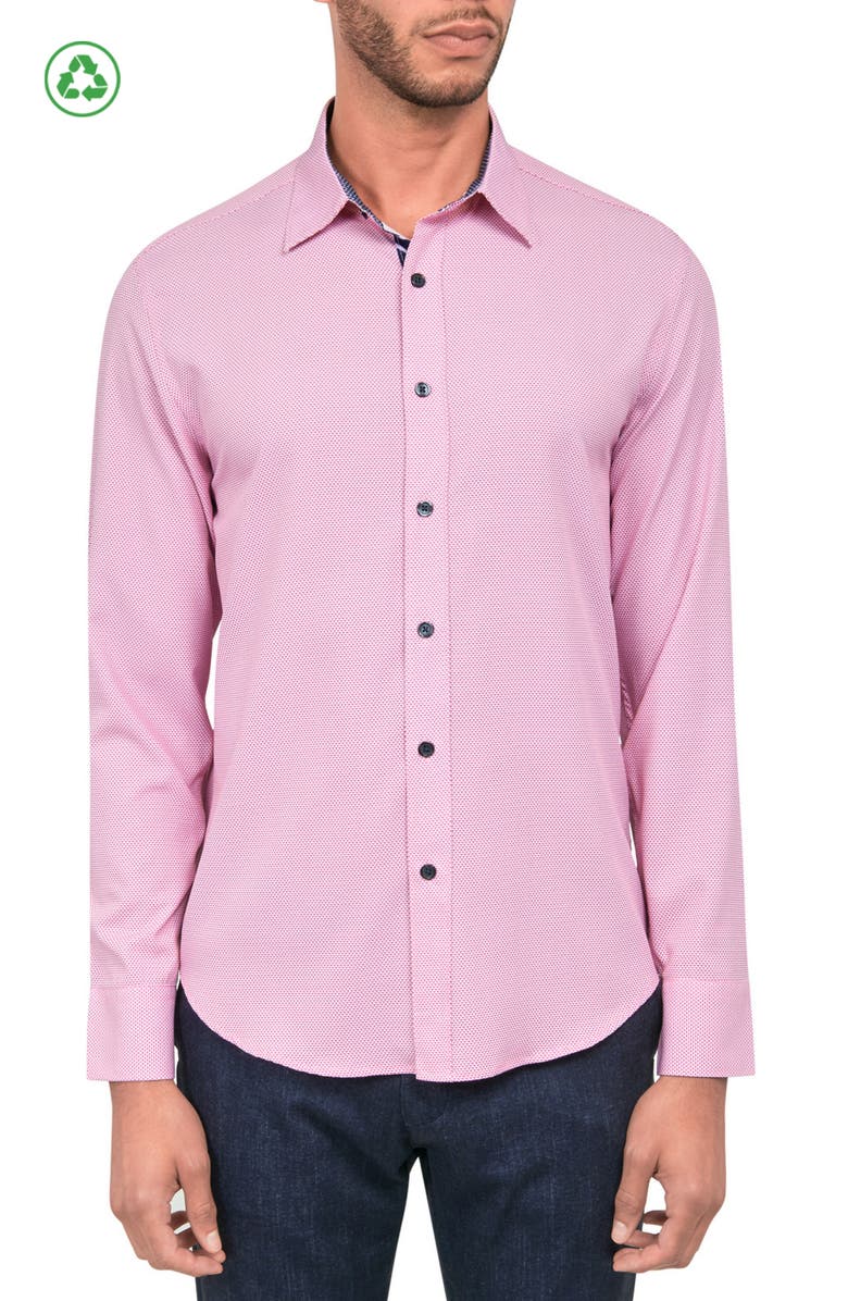 CONSTRUCT Slim Fit Micro Geo 4-Way Stretch Performance Long Sleeve Shirt, Main, color, Pink