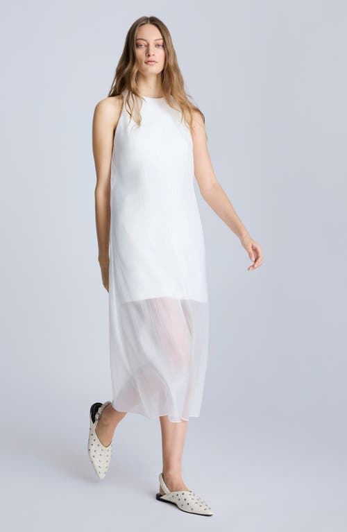 Kenneth Cole Sheer Mesh Overlay Midi Dress In Pure White