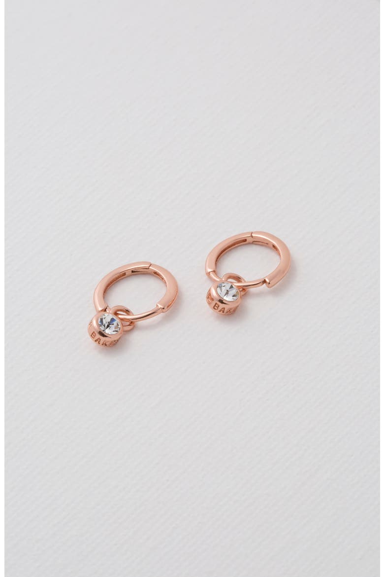 Sinalaa Crystal Mini Huggie Hoop Earrings, Alternate, color, ROSE GOLD TONE CLEAR CRYSTAL
