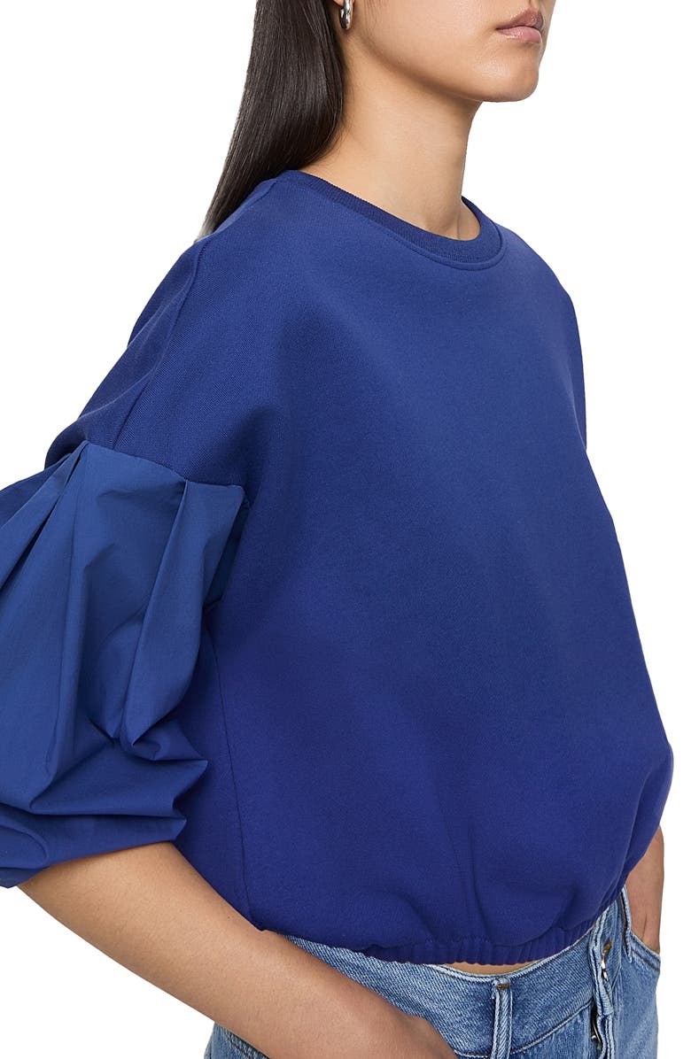 Rebecca Minkoff Julia Mixed Media Crop Cotton Blend Sweatshirt, Alternate, color, Twilight