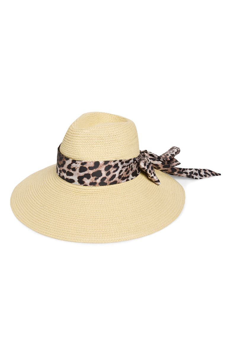 Nordstrom Wide Brim Hat with Leopard Print Scarf, Main, color, Natural Leopard