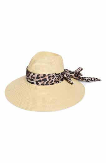 Wide Brim Hat with Leopard Print Scarf