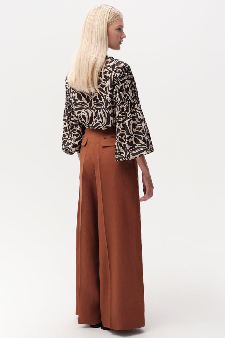 Clarette Wide Leg Linen Trousers, Alternate, color, Brown