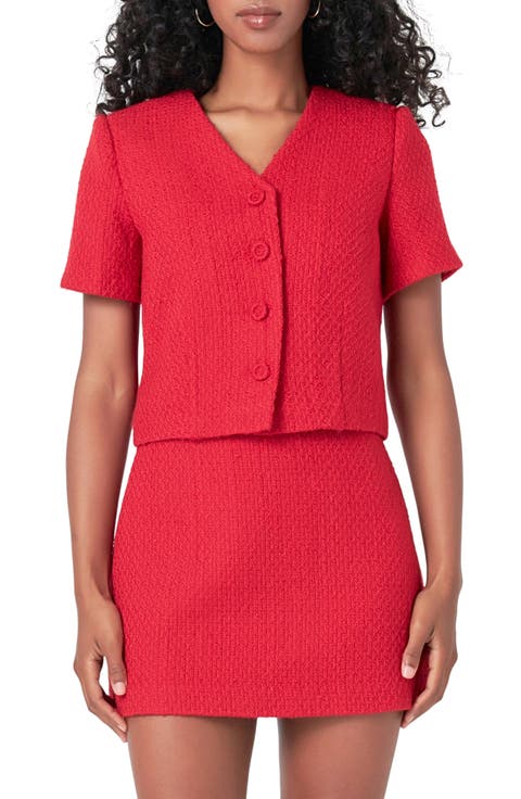 Button Front Tweed Crop Top