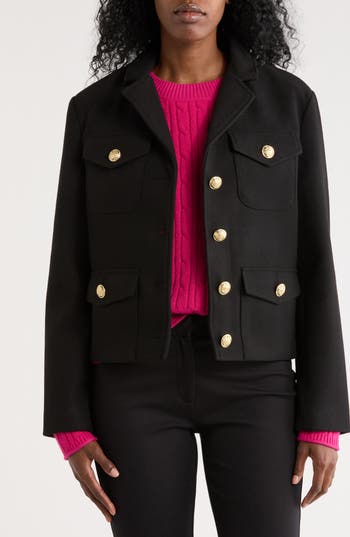 Dkny Jeans Crop Button Jacket In Black