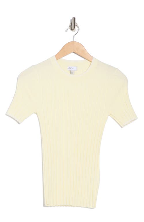 Nordstrom Rack Tipped Short Sleeve Ribbed Sweater In Yellow Pale- Ivory Tipping