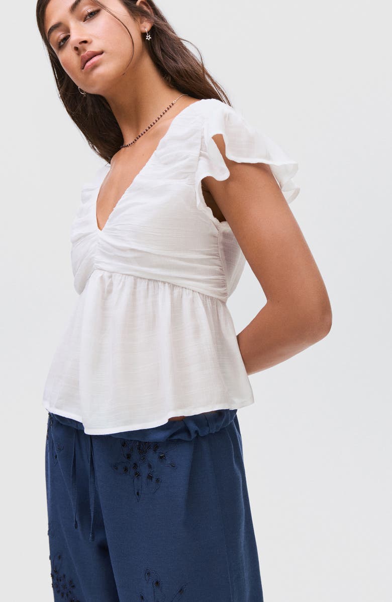 MANGO TEEN Ruched Ruffle Top, Alternate, color, Off White
