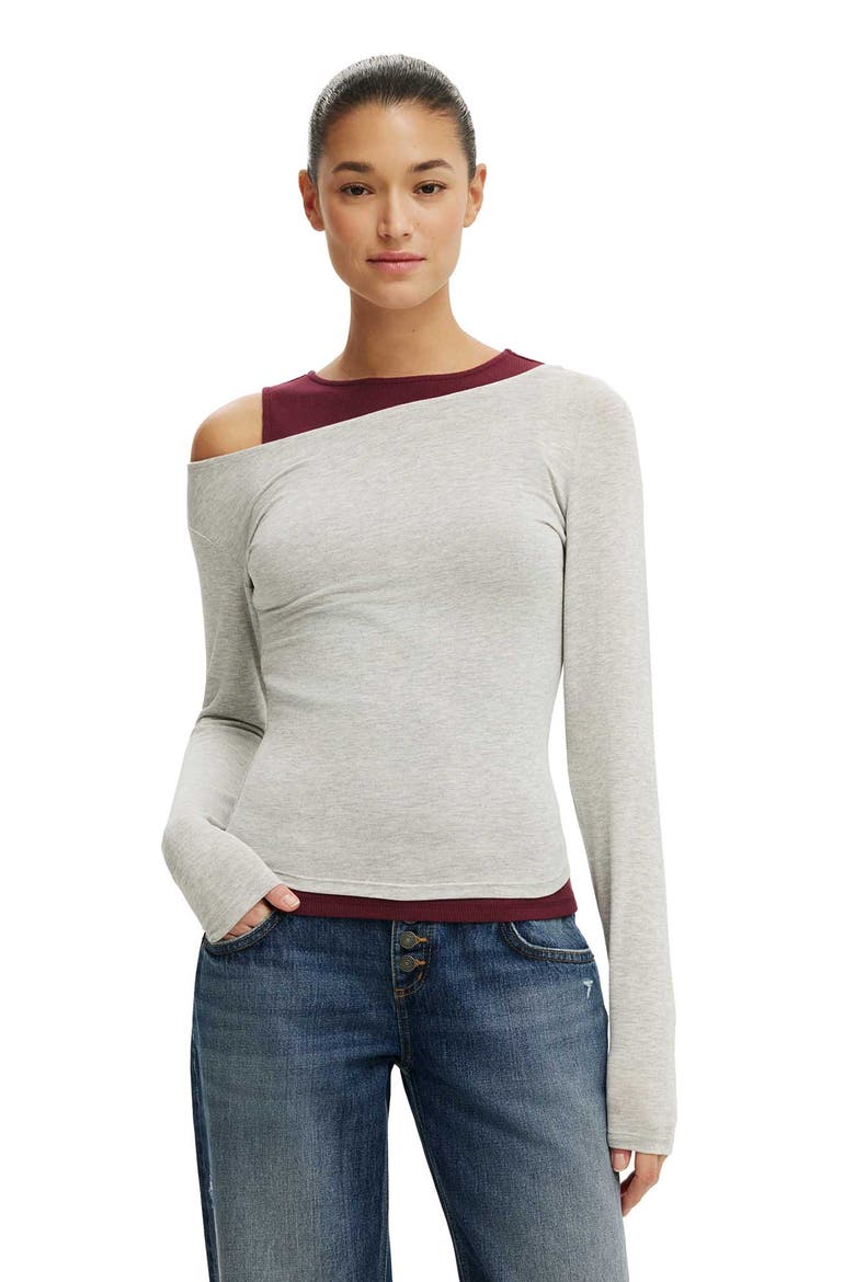 Women's Morgan Layered Long Sleeve, Main, color, Grey Marle Sour Cherry