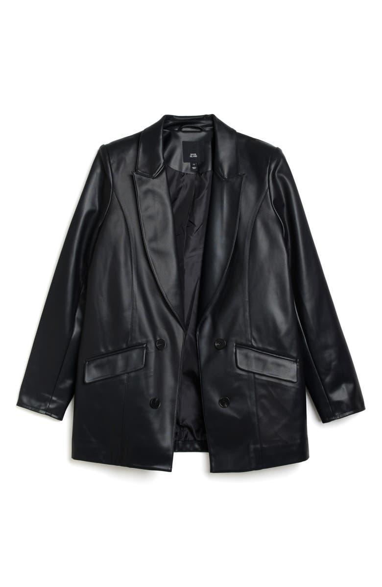 River Island Double Breasted Faux Leather Blazer, Alternate, color,