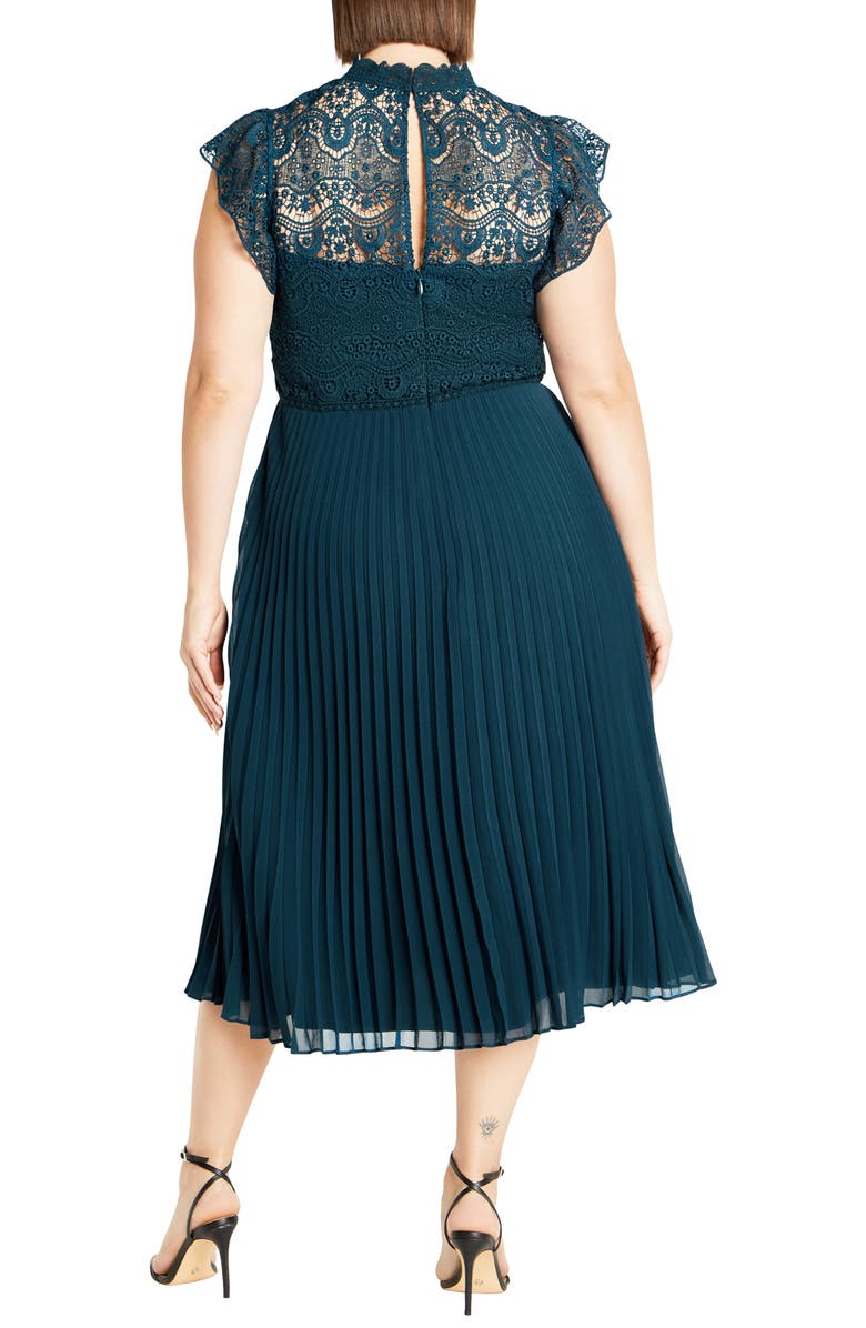 City Chic Livia Lace Yoke Sleeveless Fit & Flare Dress, Alternate, color, Peacock