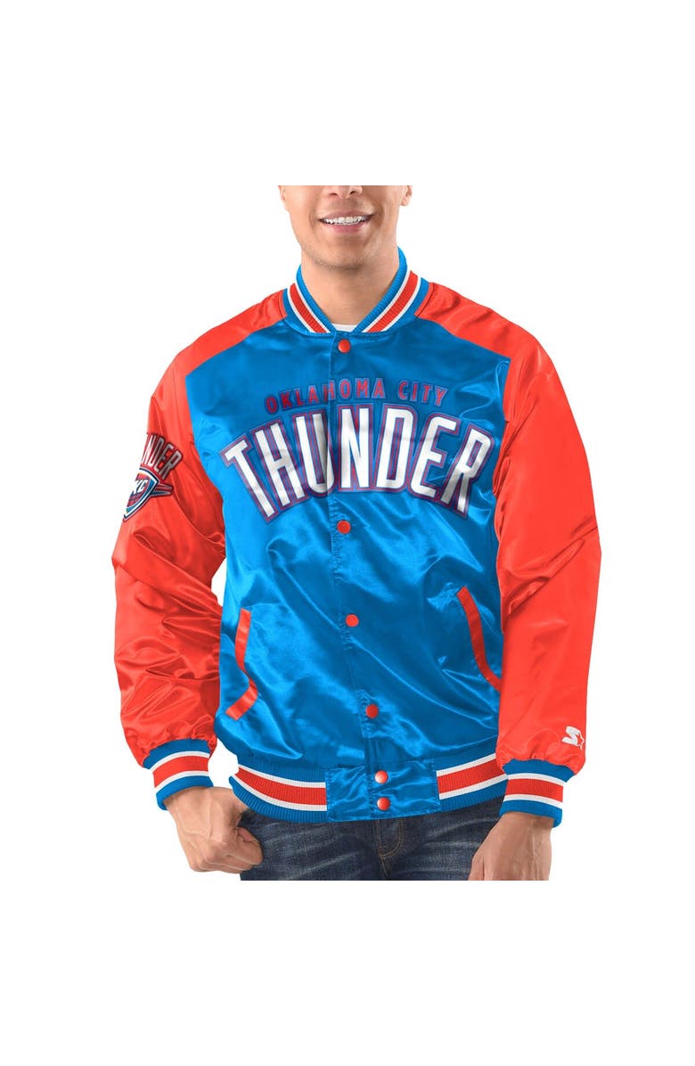 STARTER Men's Starter Blue/Orange Oklahoma City Thunder Renegade Satin Full-Snap Varsity Jacket, Main, color, 