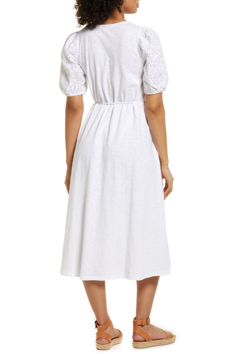 Boden Broderie Puff Sleeve Cotton Jersey Midi Dress, Alternate, color, 
