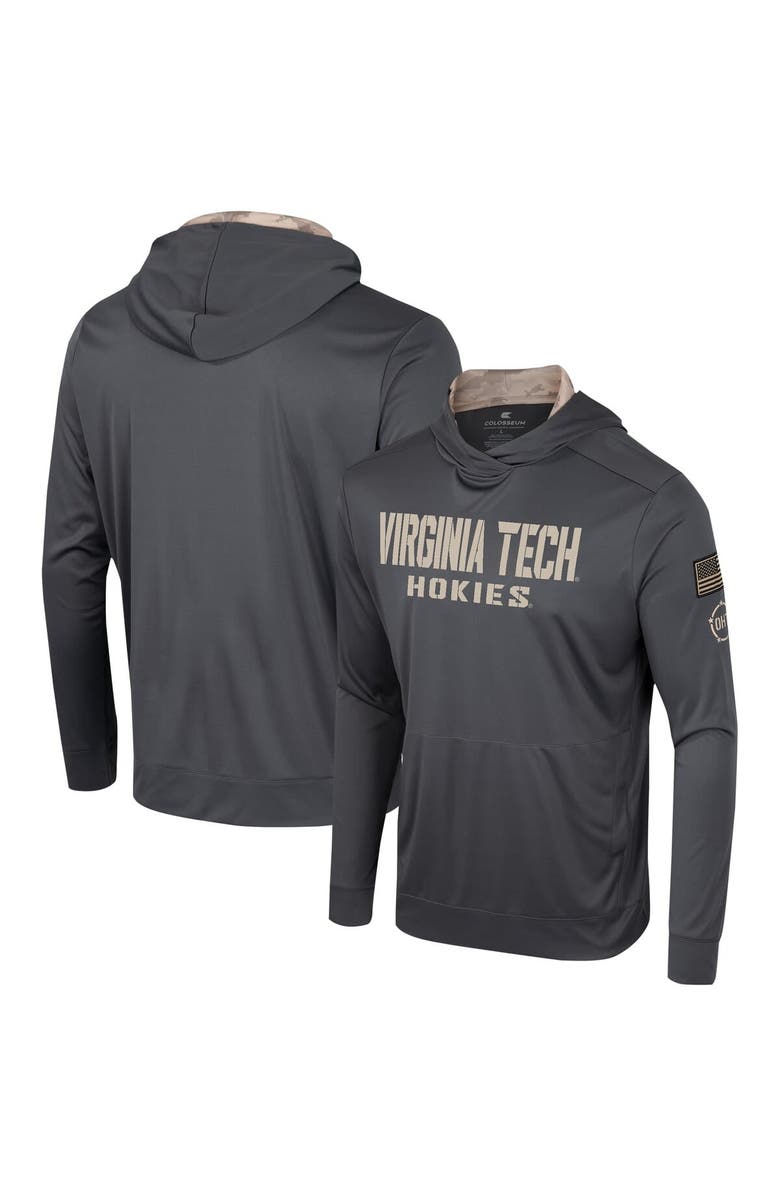 COLOSSEUM Men's Colosseum Charcoal Virginia Tech Hokies OHT Military Appreciation Long Sleeve Hoodie T-Shirt, Main, color, 
