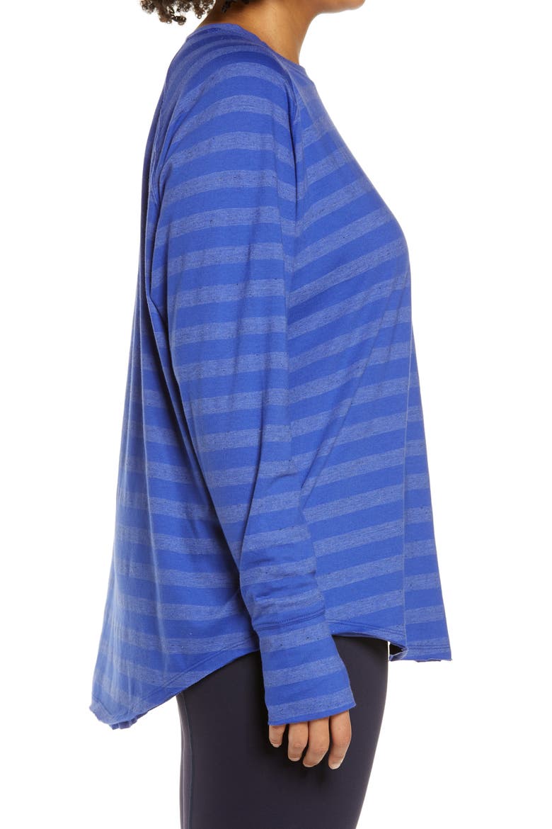 Women's Washed Stripe Relaxed Cotton Blend T-Shirt, Alternate, color, BLUE CLEMATIS