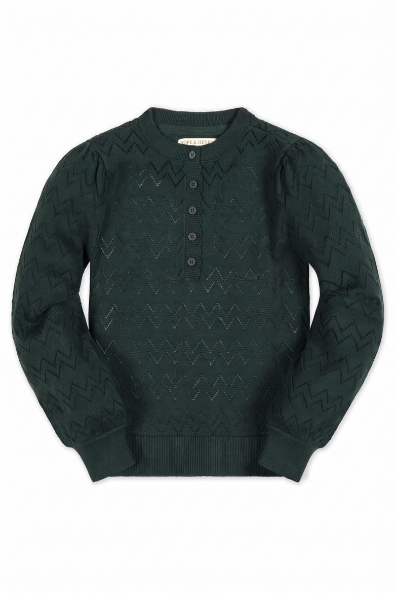 Kids' Organic Puff Sleeve Henley Sweater, Main, color, Deep Green