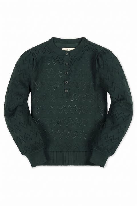 Kids' Organic Puff Sleeve Henley Sweater