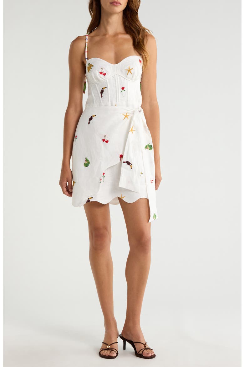 Cool Day Embroidered Side Tie Linen Minidress, Main, color, OFF-WHITE