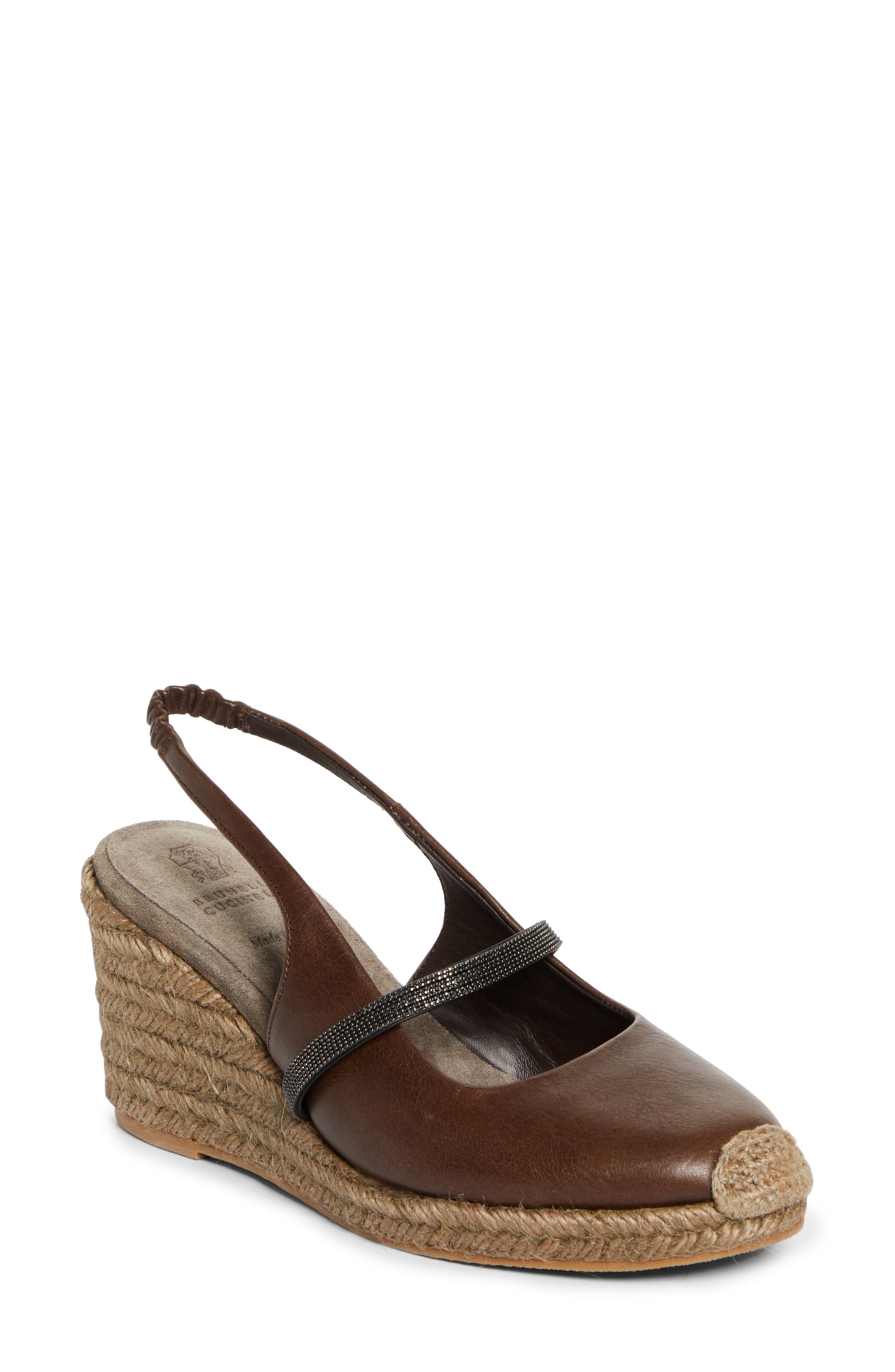 Brunello Cucinelli Monili Strap Espadrille Wedge Slingback Pump, Main, color, C9122 Cacao