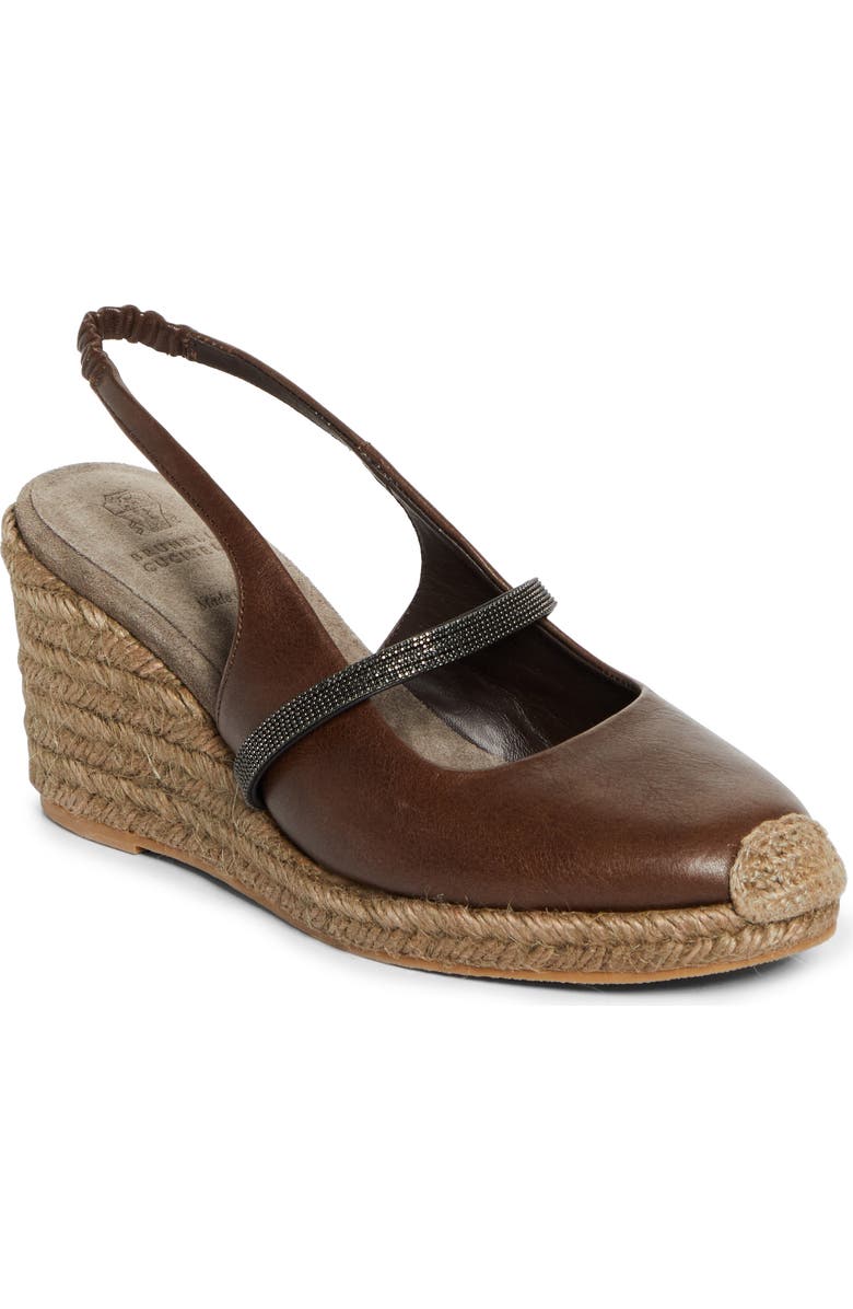 Brunello Cucinelli Monili Strap Espadrille Wedge Slingback Pump, Main, color, C9122 Cacao