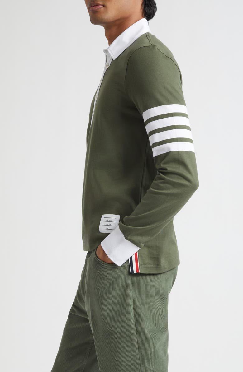 Thom Browne Classic Fit 4-Bar Long Sleeve Rugby Polo, Alternate, color, Dark Green
