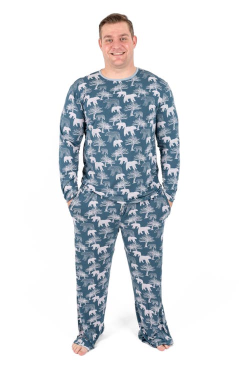 Men's Viscose Matching Family Holiday Pajamas, Reindeer & Polar Bear Prints