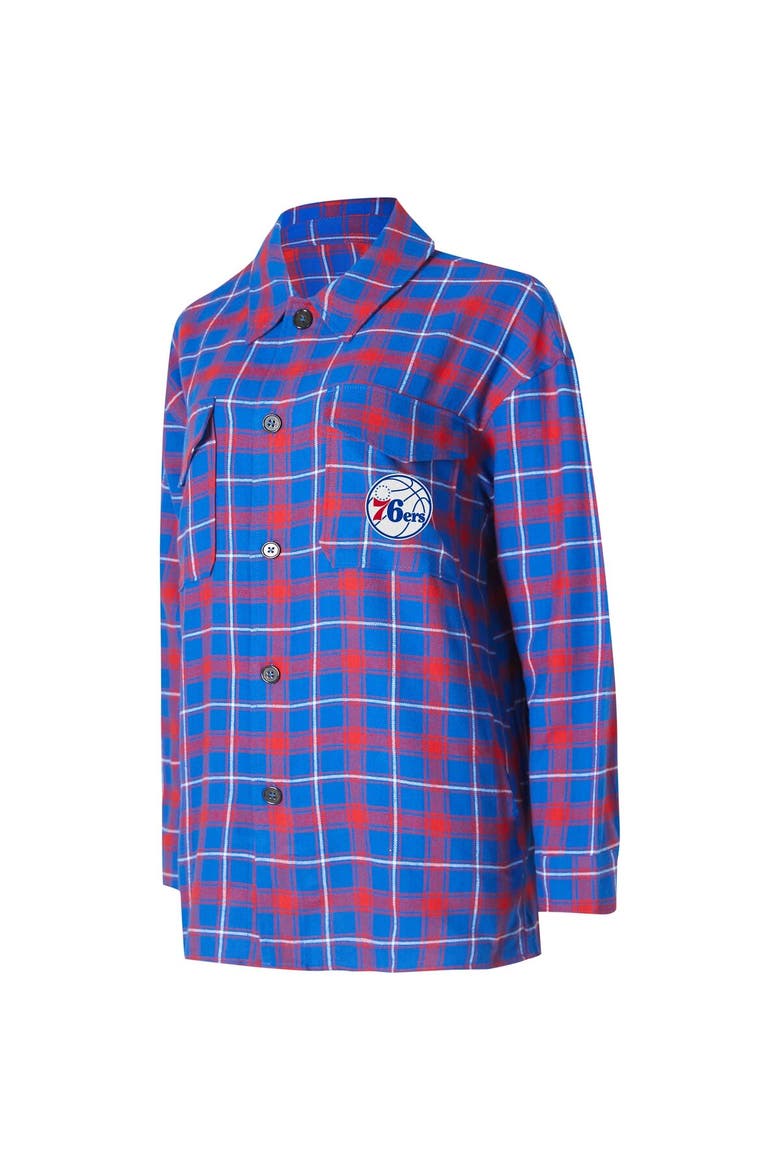 Women's College Concepts Royal/Red Philadelphia 76ers Boyfriend Button-Up Nightshirt, Alternate, color, Royal