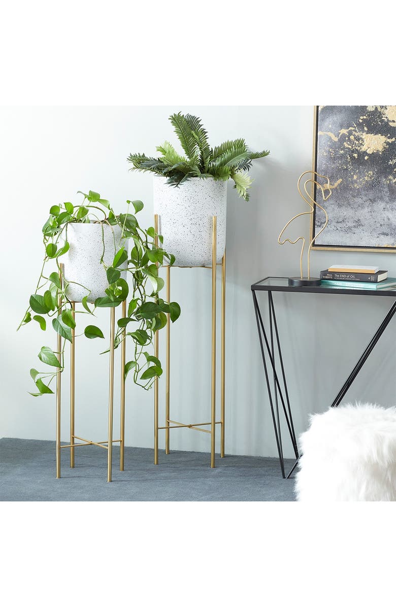 VIVIAN LUNE HOME White Metal Indoor & Outdoor Speckled Planter with Removable Stand - Set of 2, Alternate, color, Multi