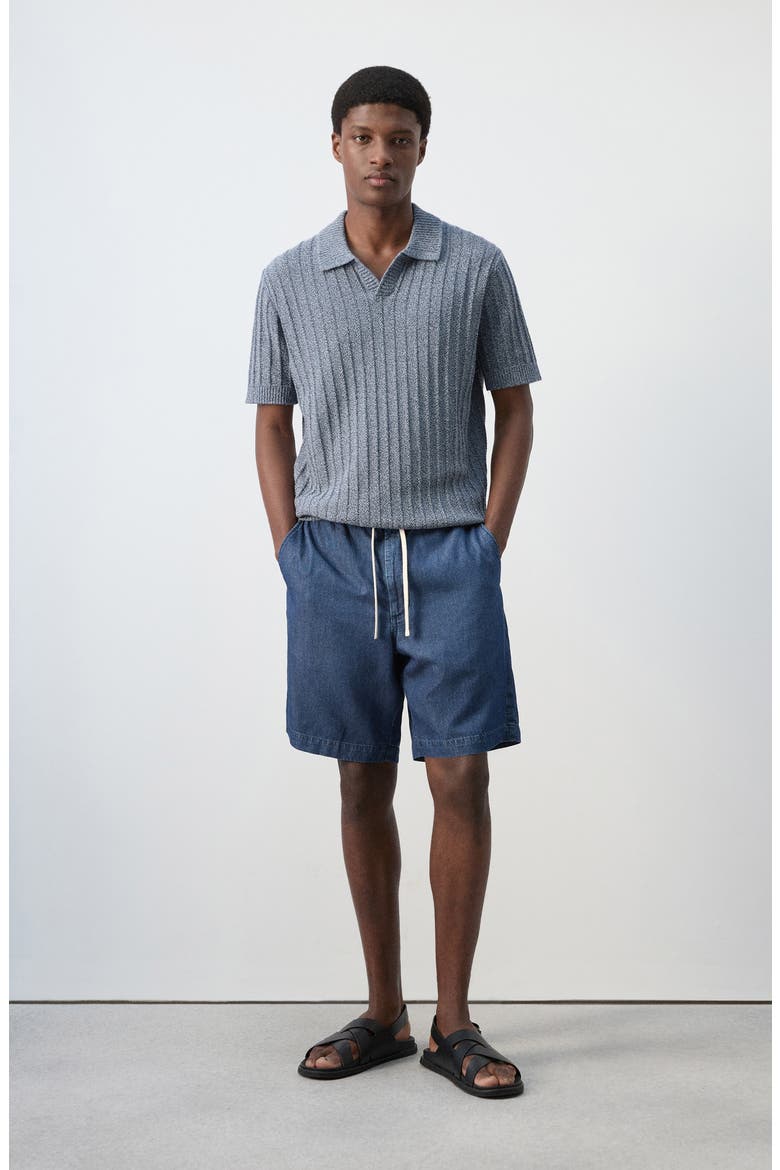 Cotton Blend Drawstring Bermuda Shorts, Alternate, color, DARK BLUE