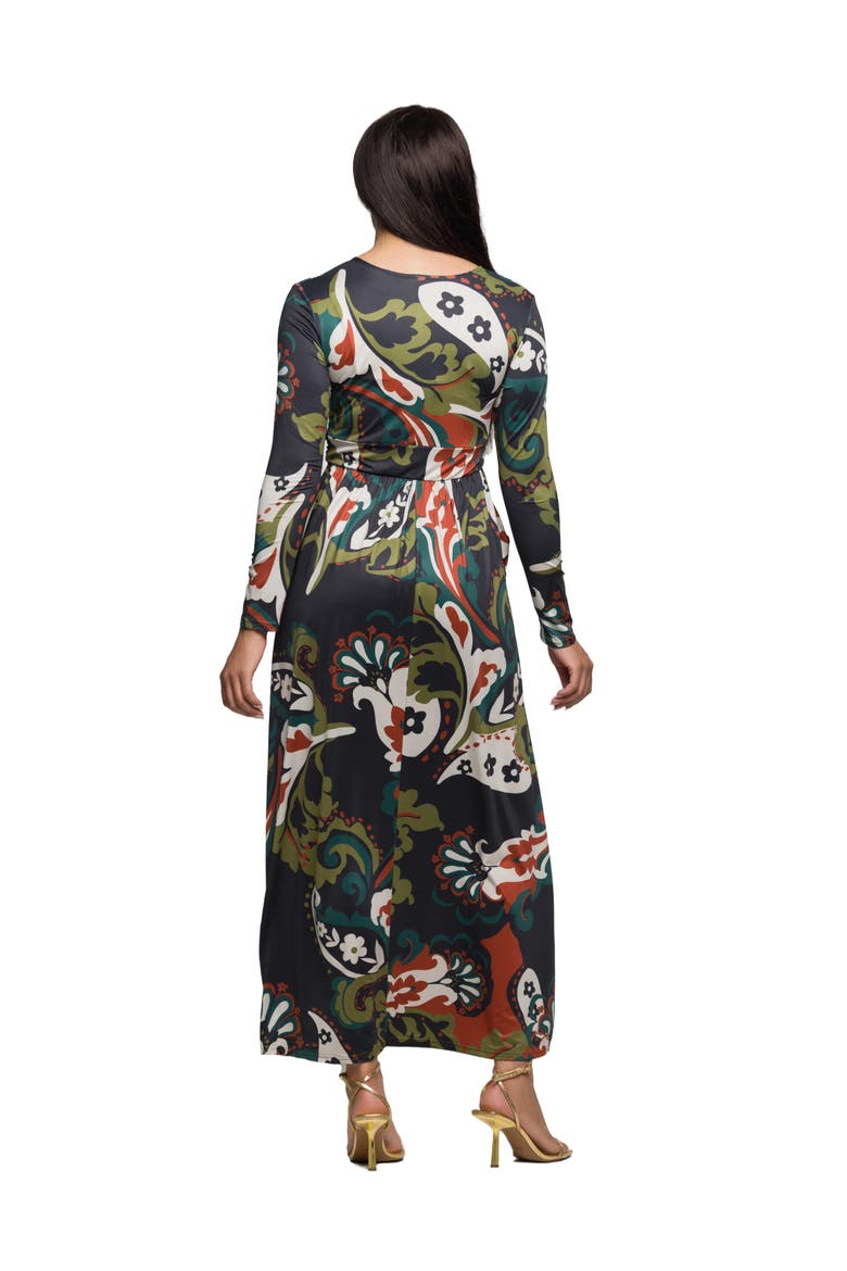 Paisley Print Long Sleeve Wrap Maxi Dress, Alternate, color, Green Multi