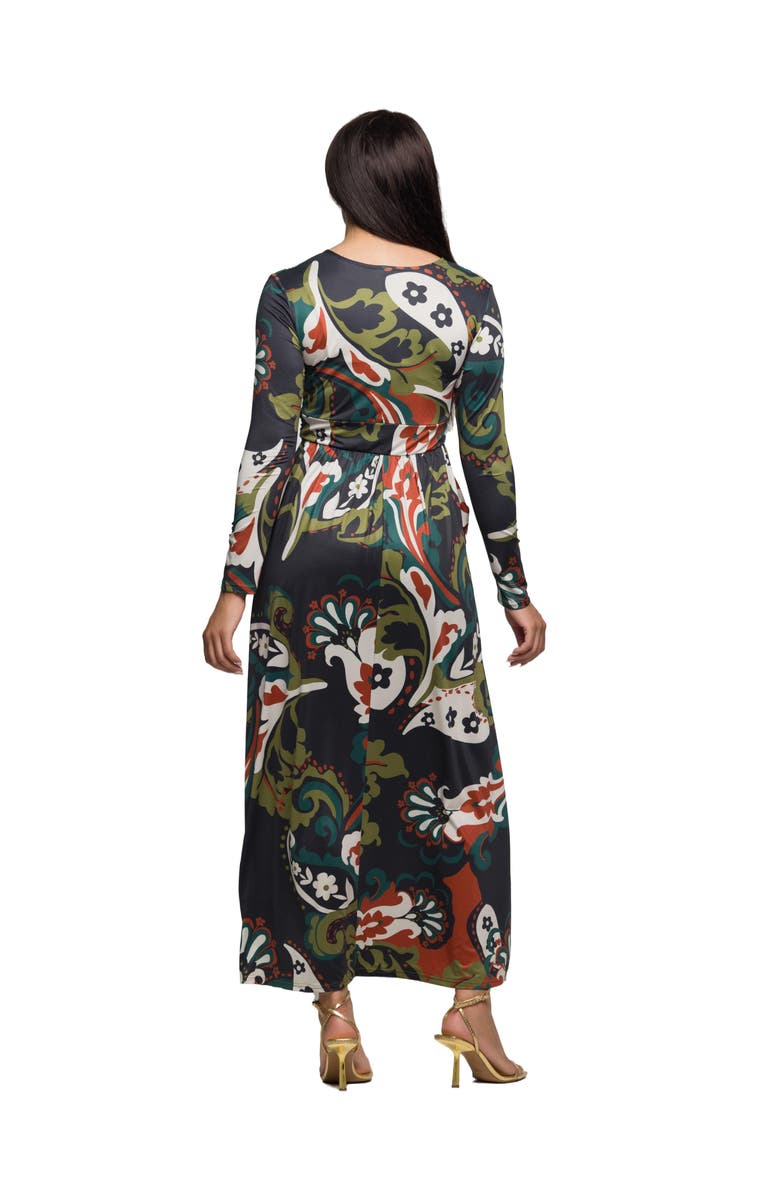 24seven Comfort Apparel Paisley Print Long Sleeve Wrap Maxi Dress, Alternate, color, Green Multi