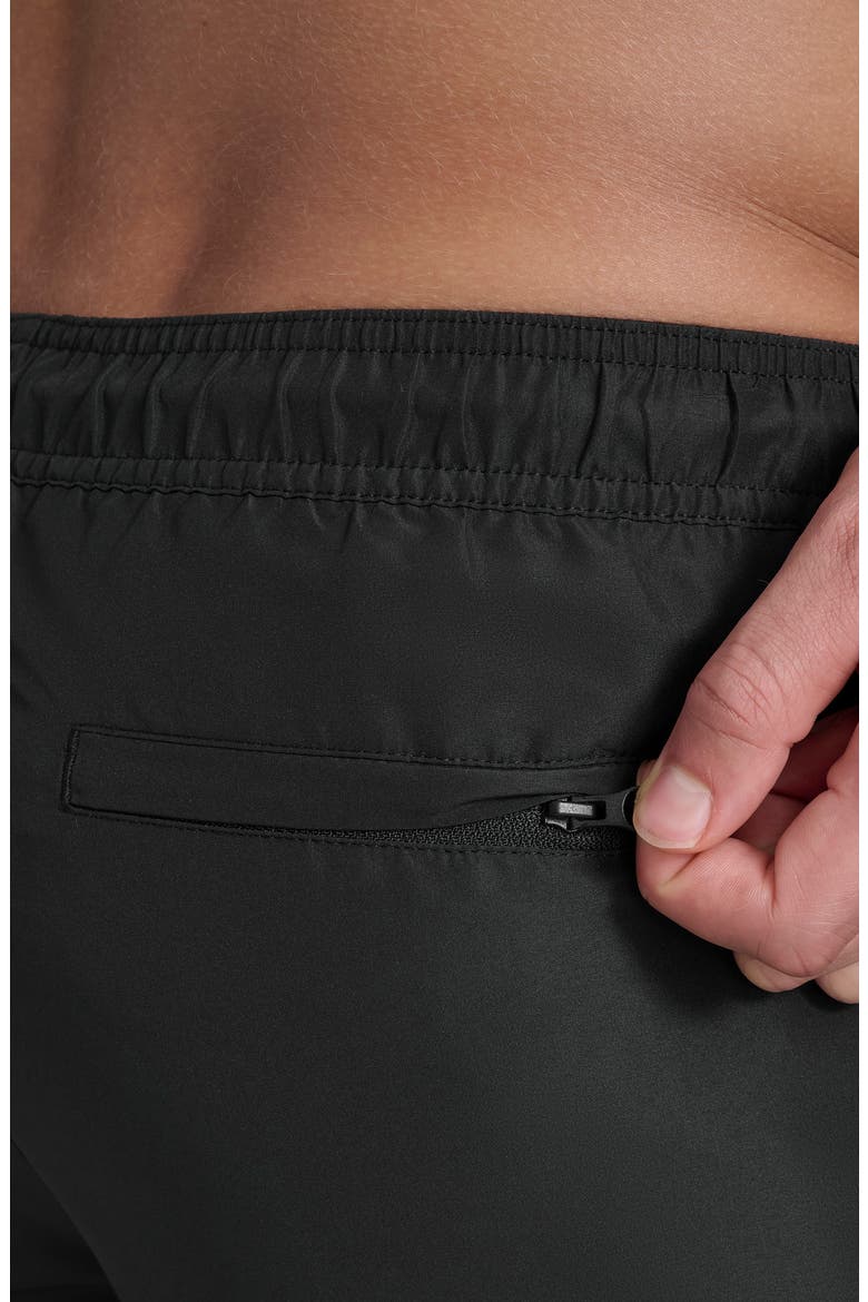 Logo Piping Swim Trunks, Alternate, color, BLACK