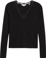 Vince Lace Trim V-Neck Long Sleeve Top
